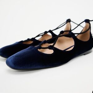 NEW! Zara Women's Dark Blue Velvet Flats, SZ 38